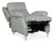 Hooker Furniture Montgomery Chair, beige leather recliner with plush cushioning and wooden legs.