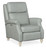 Hooker Furniture Montgomery Chair, light gray upholstered armchair with plush cushioning, wooden legs, and built-in controls on the side.