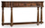Hooker Furniture Leesburg Demilune Hall Console, wooden hall table with a polished finish, turned legs, and two small drawers with metal knobs.