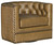 Hooker Furniture Sanctuary Spindle Back Side Chair, upholstered in tan leather with nailhead trim and intricate side panel design.