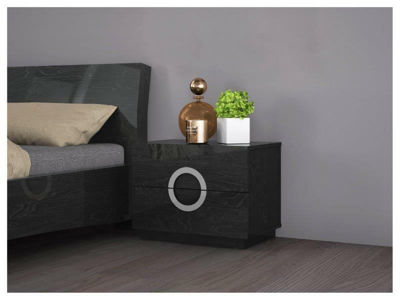 black nightstand with modern metal hardware