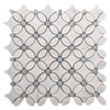 Carrara May Flower Mosaic Tile with Bardiglio Gray Penny Honed