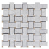 Italian White Carrera Marble Bianco Carrara Basketweave Mosaic Tile with Crema Marfil Dots Polished