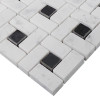 Carrara Marble Italian White Bianco Carrera Target Pinwheel Pattern Marble Mosaic Tile with Nero Marquina Black Dots Honed