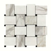 Calacatta Gold Italian Marble Large Basketweave Mosaic Tile with Nero Marquina Black Dots Honed