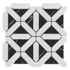 Bianco Dolomiti Marble Geometrica Mosaic Tile with Nero Marquina Black Triangles Polished