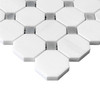 Bianco Dolomiti Marble Octagon with Bardiglio Dots Polished Mosaic Tile