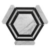 Carrara White Italian Marble Georama Hexagon with Nero Marquina Black Strips Mosaic Tile Honed