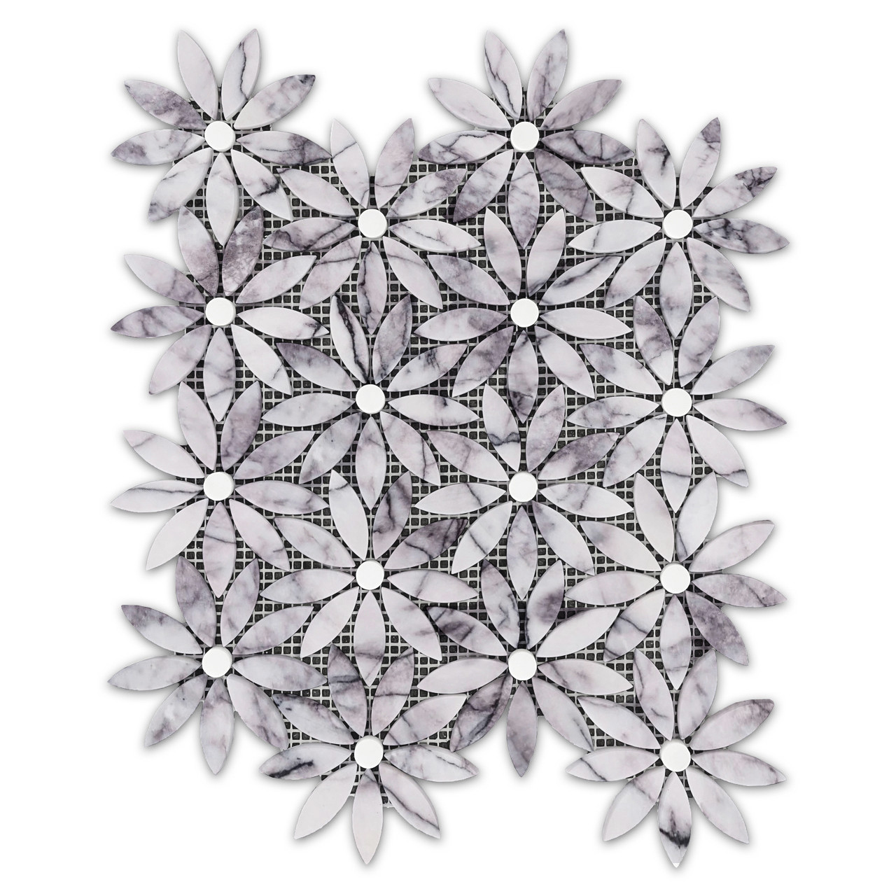 Lilac With Dolomiti Center Daisy Flower Mosaic Tile Honed