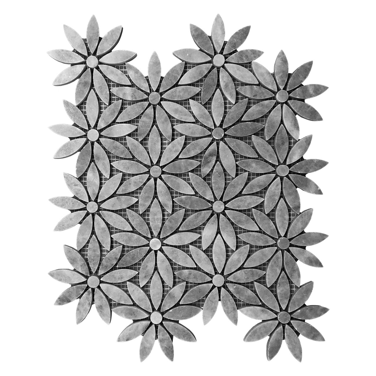 Bardiglio Gray With Gray Center Daisy Flower Mosaic Tile