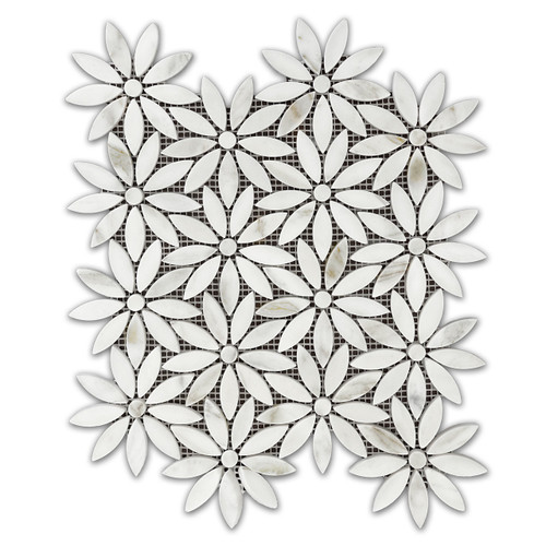 Calacatta Gold Italian Marble with Calacatta Gold Accent Daisy Flower Waterjet Mosaic Tile Polished