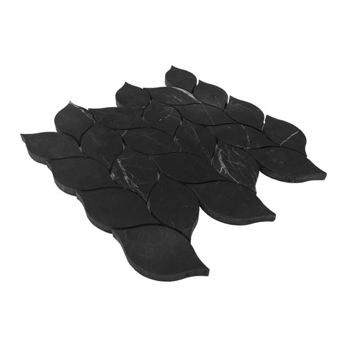 Nero Marquina Black Honed Blanco Orchid Leaf Marble Mosaic Tile