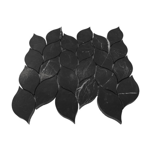 Blanco Orchid Leaf Mosaic Tile Honed Nero Marquina Black Marble 