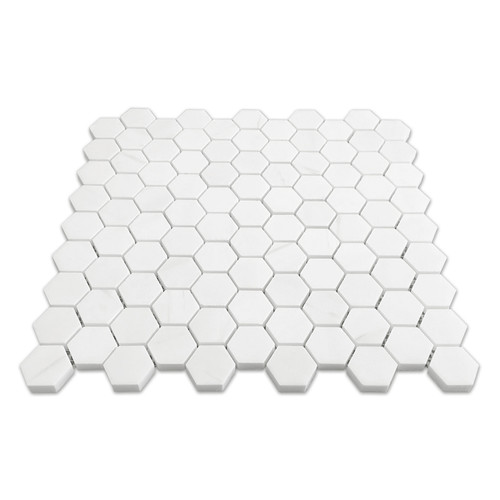 Polished Dolomiti White Marble Italian Bianco Dolomite 1" Hexagon Mosaic Tile 