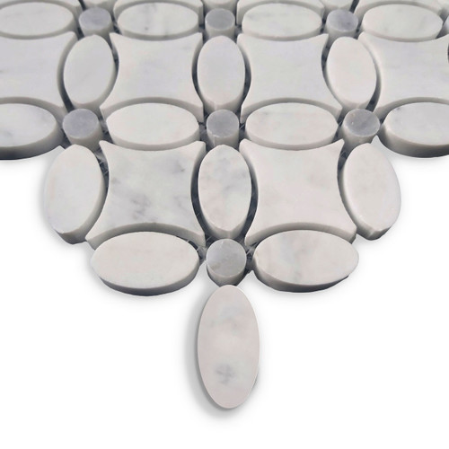 May Flower Mosaic Carrara Tile with Bardiglio Gray Penny Polished 