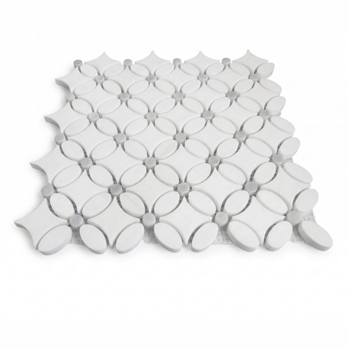 Honed Dolomite Marble May Flower Mosaic Tile with Bardiglio Gray Penny 