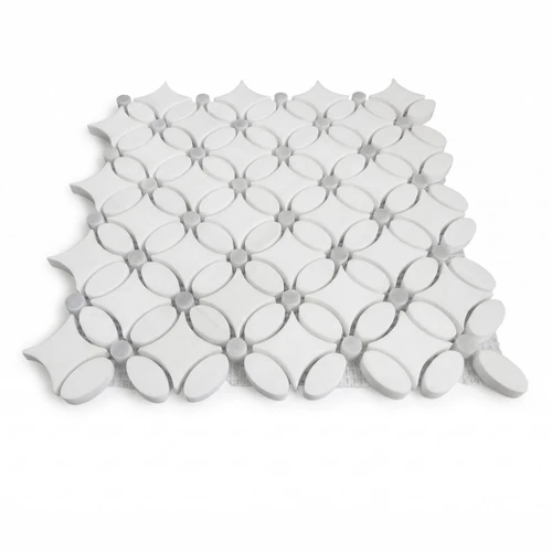 Polished Dolomite Marble May Flower Mosaic Tile with Bardiglio Gray Penny 