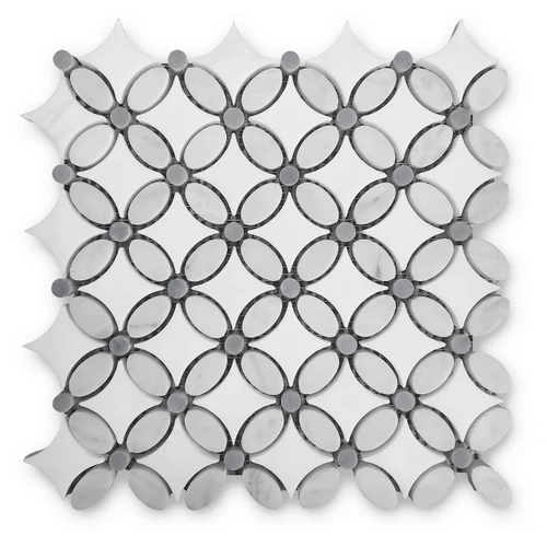 Dolomite Carrara Marble May Flower Mosaic Tile with Bardiglio Gray Penny Polished