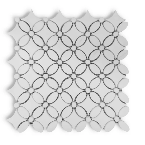 Dolomite Marble May Flower Mosaic Tile with Dolomite Penny Polished