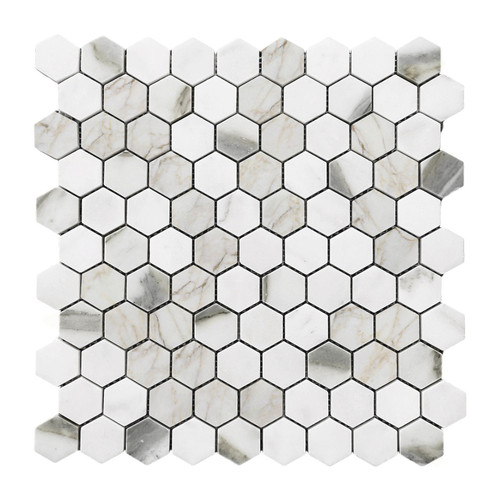 Calacatta Gold Italian Marble 1" Hexagon Mosaic Tile Honed