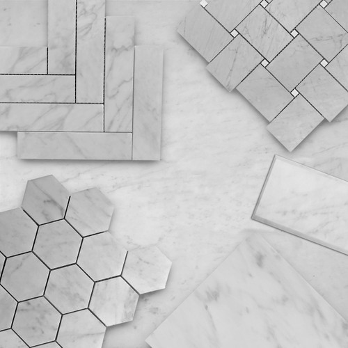 Carrara White Italian Marble 6" x 12" Wide Beveled Subway Tile Combination