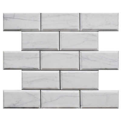 Italian White Carrera Marble Bianco Carrara 2x4 Wide Beveled Mosaic Tile Honed