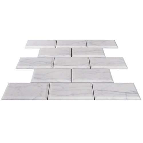 Carrara Marble Italian White Bianco Carrera 2x4 Wide Beveled Mosaic Tile Honed