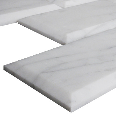 Italian White Carrera Marble Bianco Carrara 2x4 Wide Beveled Mosaic Tile Honed