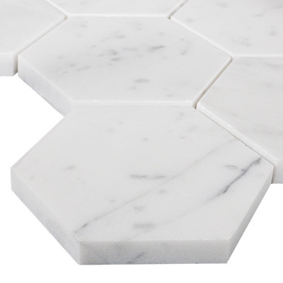 Italian White Carrera Marble Bianco Carrara 3" Hexagon Mosaic Tile Honed