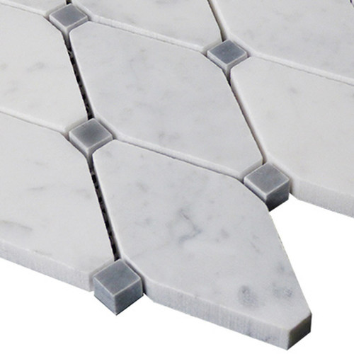 White Carrara Carrara Marble Long Octagon Mosaic Tile with Bardiglio Gray Dots Polished