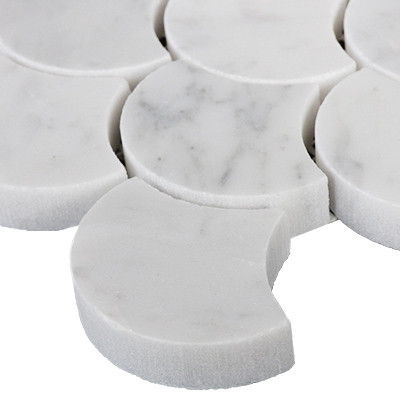 Carrara Marble Italian White Bianco Carrera Fish Scale Fan Shaped Mosaic Tile Honed