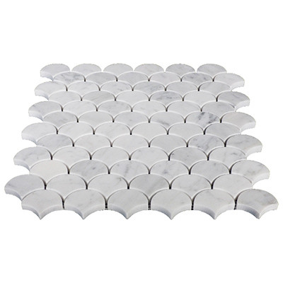 Carrara Marble Italian White Bianco Carrera Fish Scale Seashell Fan Shaped Mosaic Tile Polished