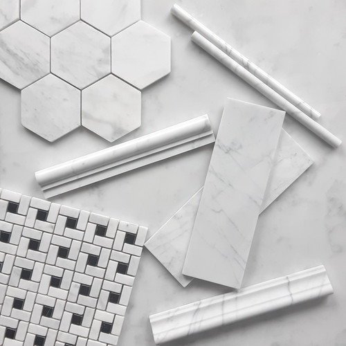 Italian Carrara White Marble Hexagon 4" Mosaic Tile Honed