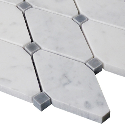 Italian White Carrera Marble Bianco Carrara Rhomboid Long Octagon Mosaic Tile with Bardiglio Gray Dots Polished