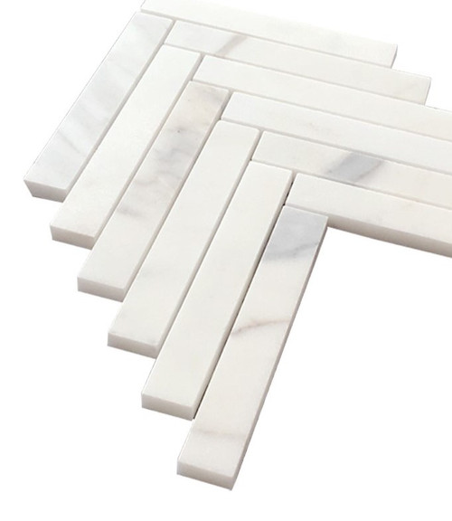 Honed Calacatta Gold Italian Marble 1" x 6"  Herringbone Mosaic Tile 