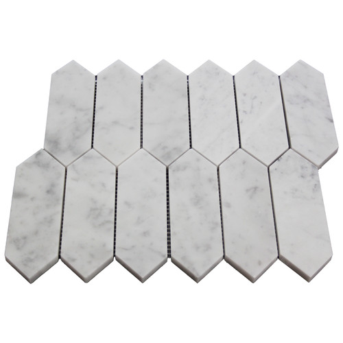 White Carrara Picket Mosaic Tile Honed