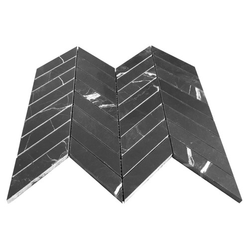 Nero Marquina Black Honed Marble 1x4 Chevron Mosaic Tile 