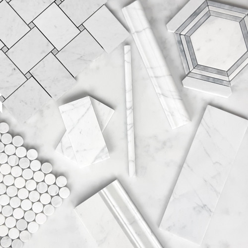 4x12 Carrara Marble Wide Beveled Subway Tile Polished Combination