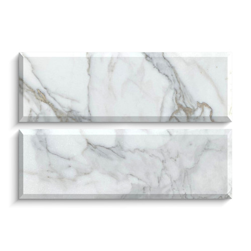 Calacatta Gold Italian Marble 4x12 Wide Beveled Subway Tile Polished