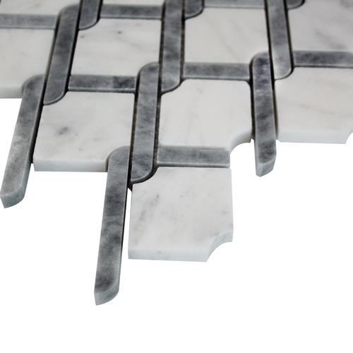 Carrara Marble Rope Design with Bardiglio Gray Mosaic Tile Honed