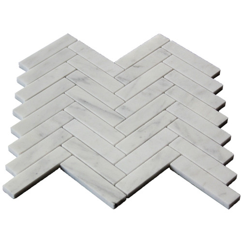 Carrara White Italian Marble 1 x 4 Herringbone Mosaic Tile Honed