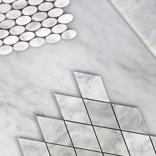 Carrara White Italian Marble Large Diamond Mosaic Tile Honed