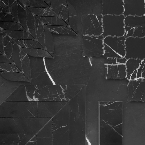 3x6 Nero Marquina Black Wide Beveled Marble Tile Combination