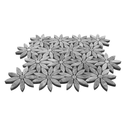 Bardiglio Gray Honed Marble With Bardiglio Gray Accent Daisy Flower Waterjet Mosaic Tile 