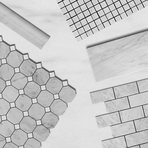 Italian White Carrera Marble Bianco Carrara 5/8x5/8 Mosaic Tile Polished Combination