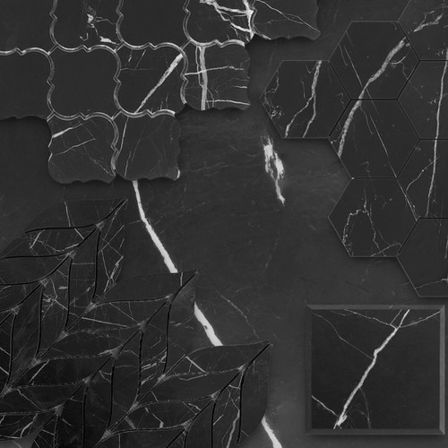 4x4 Nero Marquina Black Wide Beveled Marble Tile Combination 