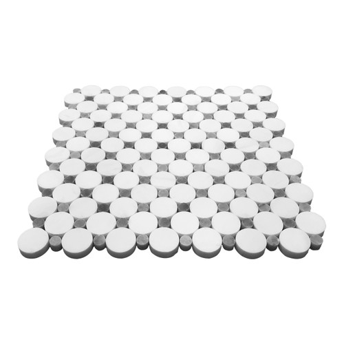 Bianco Dolomiti Polished Marble Penny Circles Mosaic Tile with Bardiglio Gray Circles 