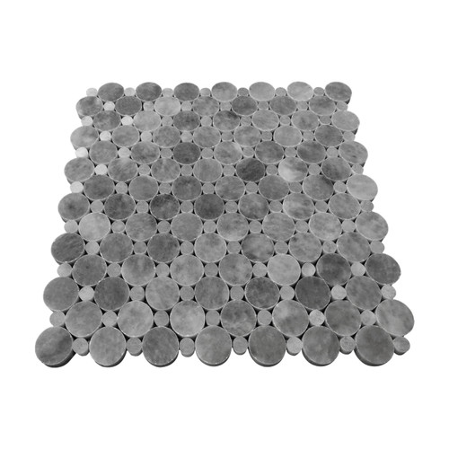 Bardiglio Gray Honed Marble Penny Circles Mosaic Tile with Bardiglio Gray Circles 