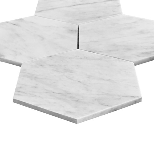 Carrara White Italian Marble 7” Hexagon Honed Mosaic Tile Carrara White Italian Marble 7” Hexagon Honed Mosaic Tile