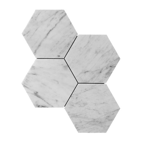 Carrara White Italian Marble 7” Hexagon Mosaic Tile Honed